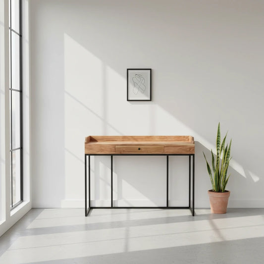 Bureau 125cm Bois Acacia - 1 Tiroir Collection KALIA Style Industriel