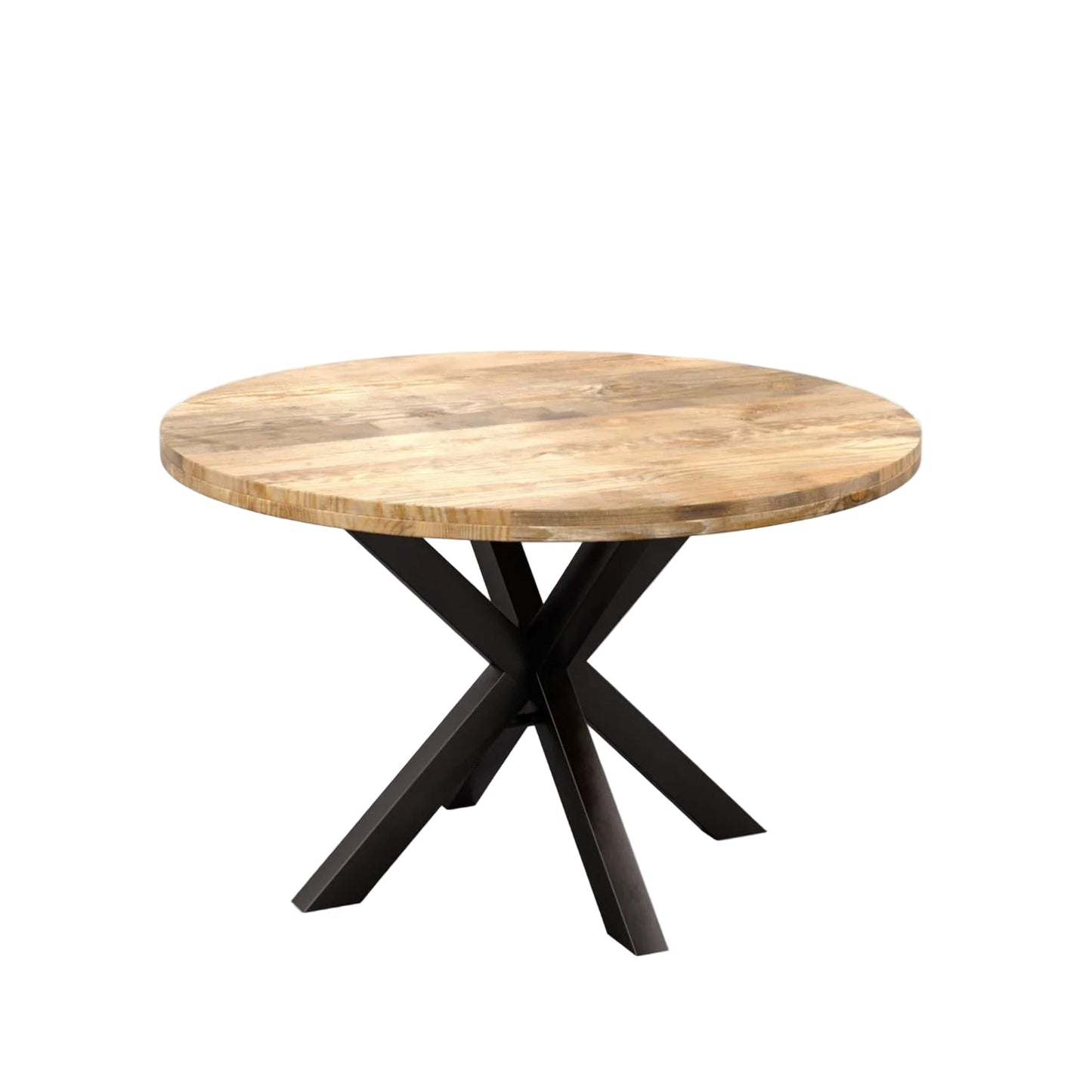 Table à Manger Ronde 120cm Bois Manguier Massif - Pieds Métal Noir Style Industriel