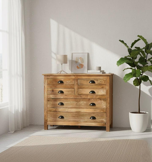 Commode 100cm 6 Tiroirs Manguier Massif - Grand Rangement Chambre NAGORE | Artisanal Coconvali