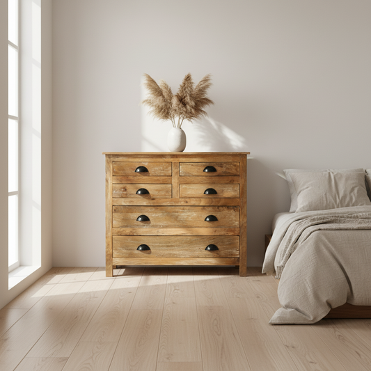 Commode 100cm 6 Tiroirs Manguier Massif - Grand Rangement Chambre NAGORE | Artisanal Coconvali